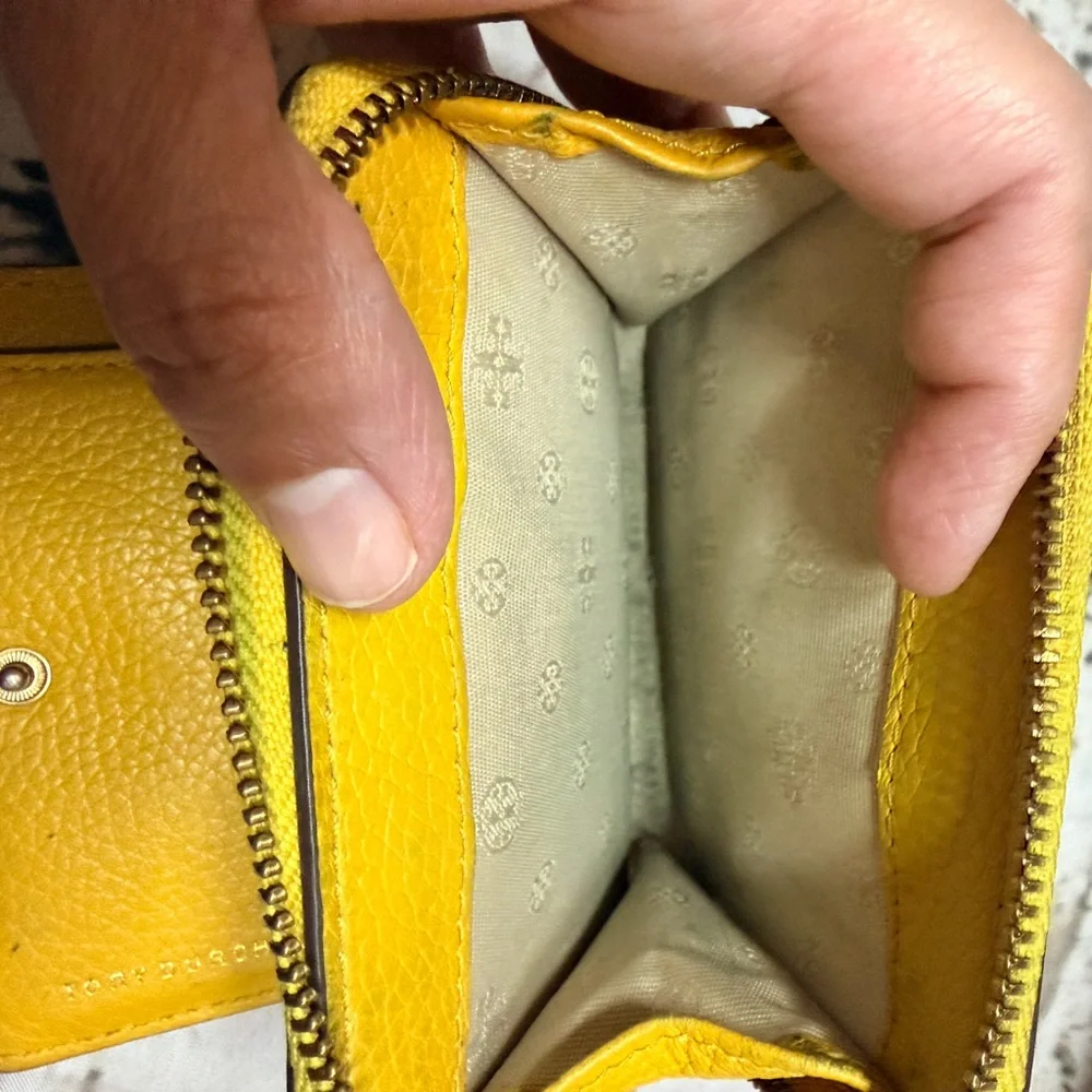 Tory Burch Bright Yellow Pebbled‎ Leather Zip-Around Wallet